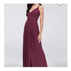 David’s Bridal Double-Strap Long Georgette Bridesmaid Wrap Dress